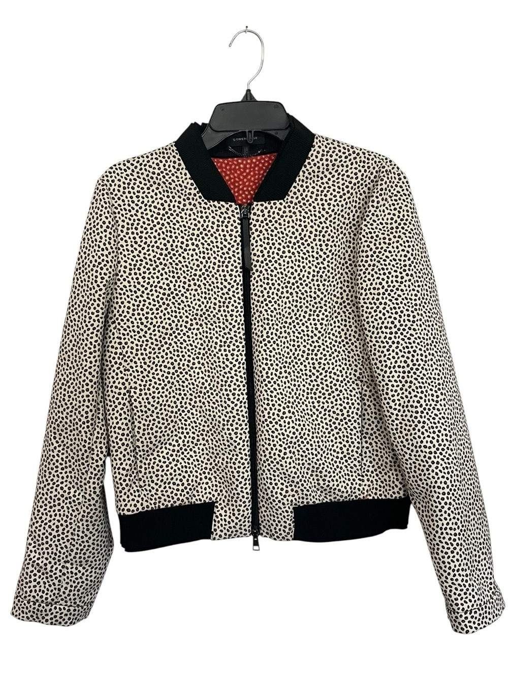 STRENESSE | Classy Cheetah Print Black Ribbed Full Zip Front Blazer Jacket 6